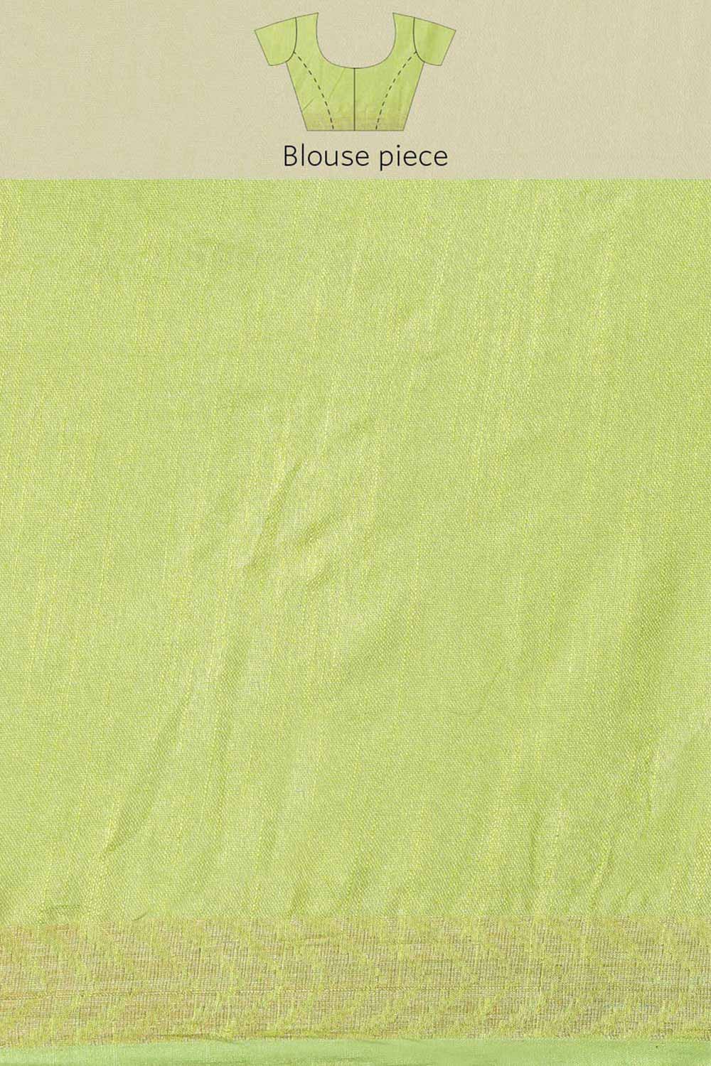 Buy Linen Blend Zari Woven Saree in Green Online - Zoom Out