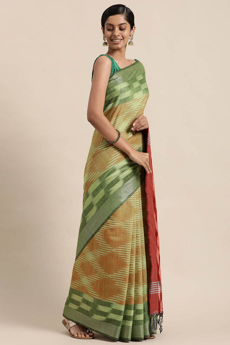 Buy Linen Woven Saree in Brown