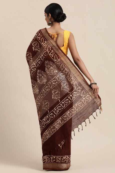 Brown Batik Print Saree Online in Usa