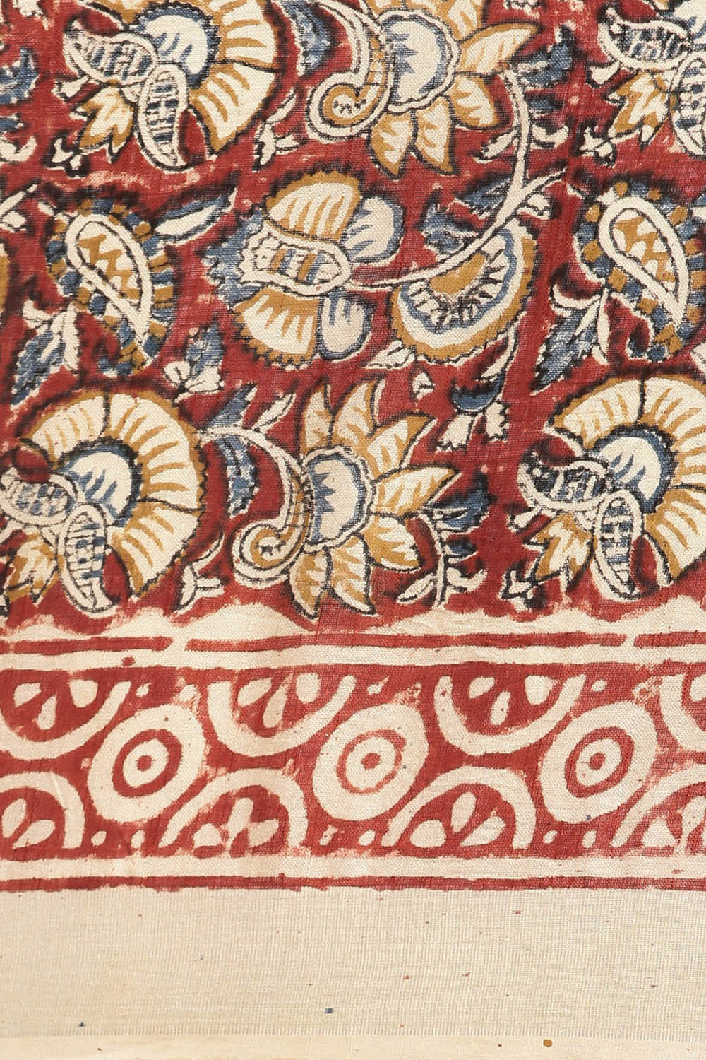 Red Linen Kalamkari Saree