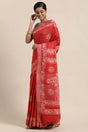 Buy Linen Batik Print Saree in Red