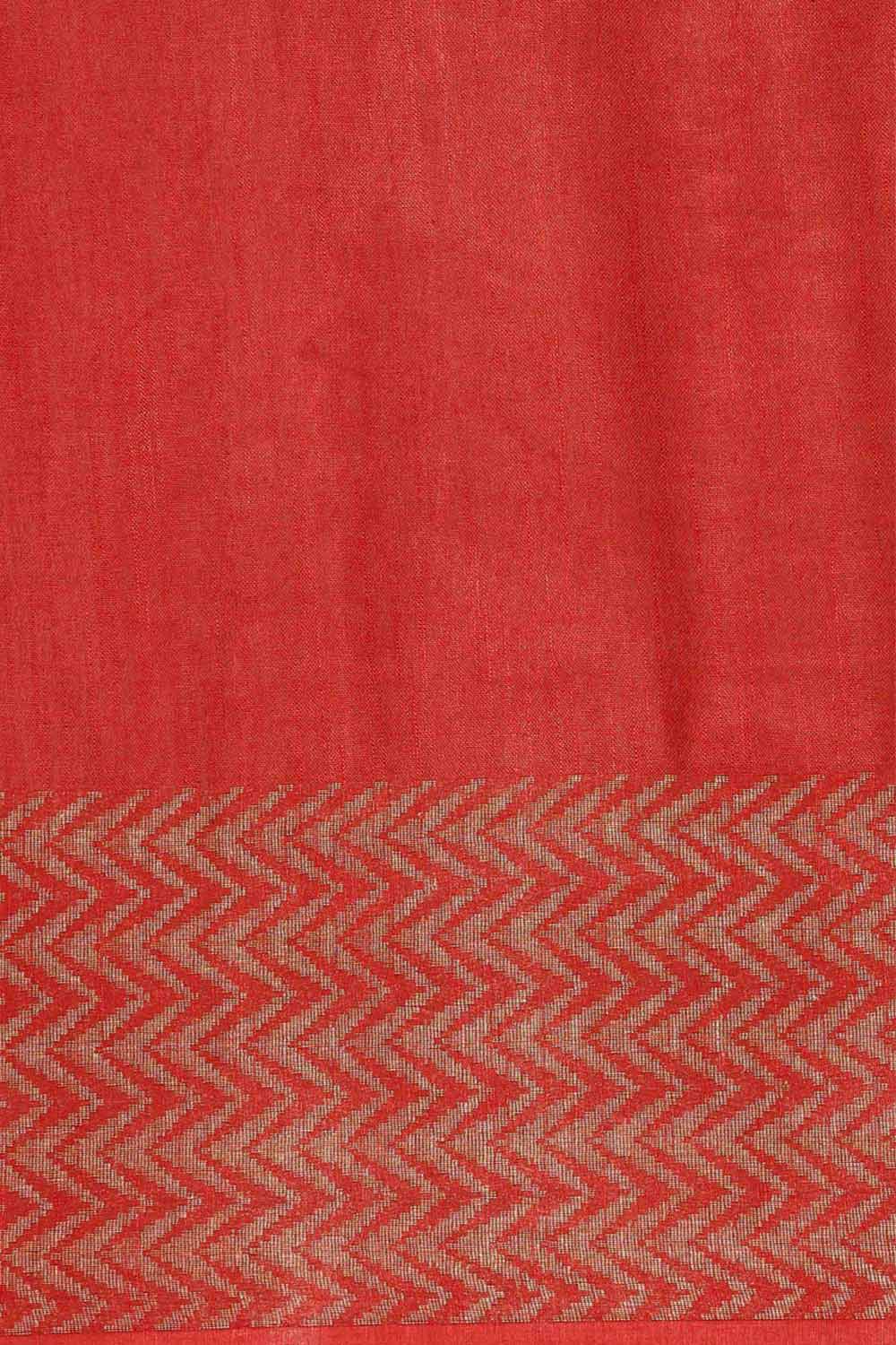 Buy Linen Blend Zari Woven Saree in Red Online - Front