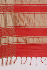 Buy Linen Blend Zari Woven Saree in Red Online - Side