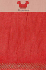 Buy Linen Blend Zari Woven Saree in Red Online - Zoom Out