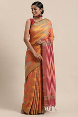 Buy Linen Woven Saree in Yellow