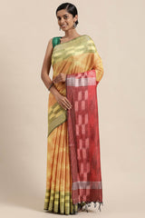 Buy Linen Woven Saree in Yellow