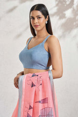 Sky Blue Denim Sleeveless Padded Blouse