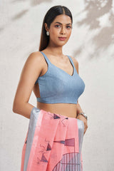 Sky Blue Denim Sleeveless Padded Blouse