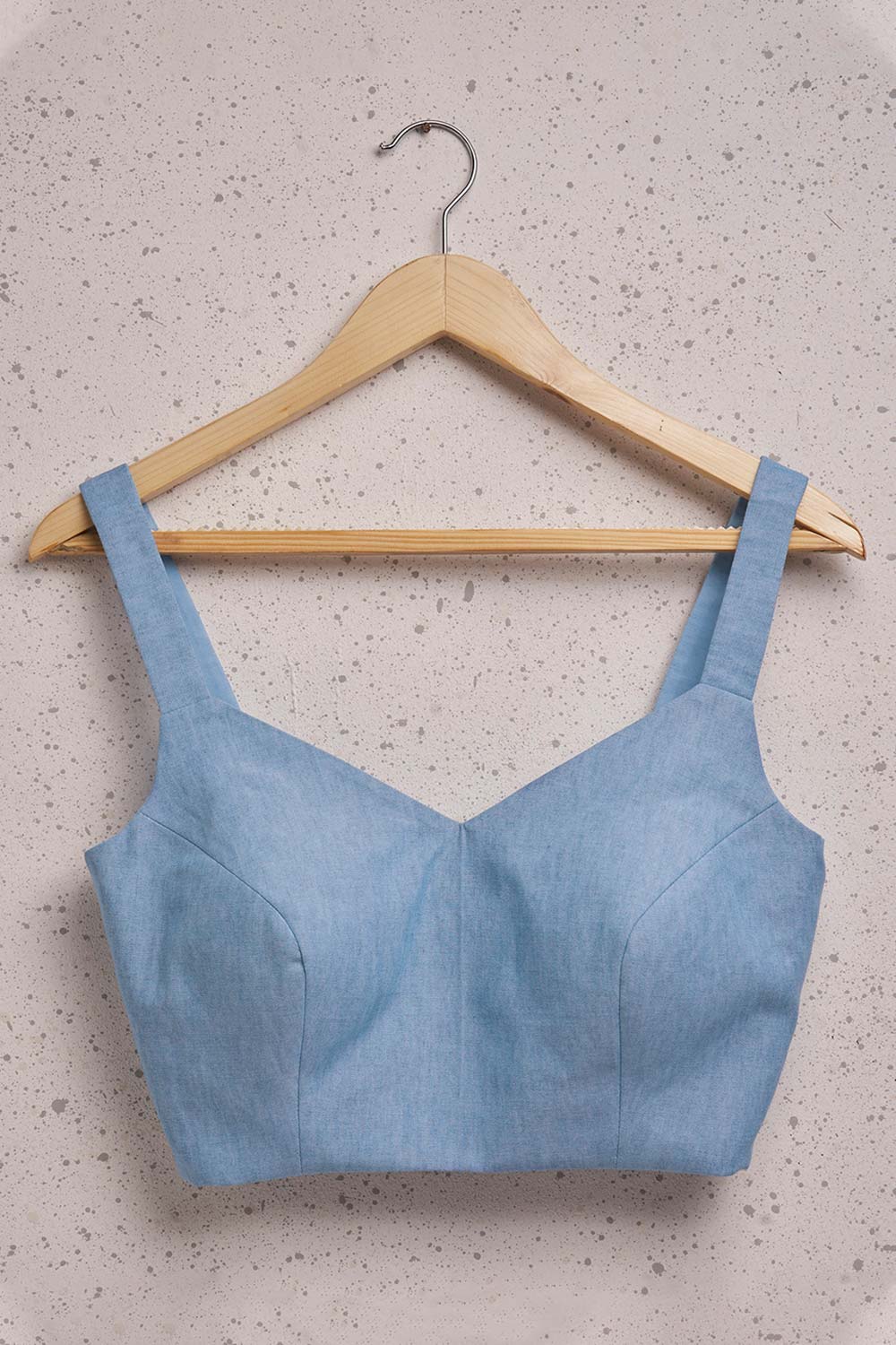 Sky Blue Denim Sleeveless Padded Blouse