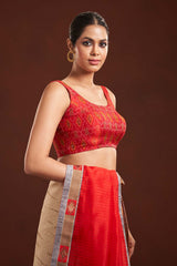 Red Silk Sleeveless Padded Blouse