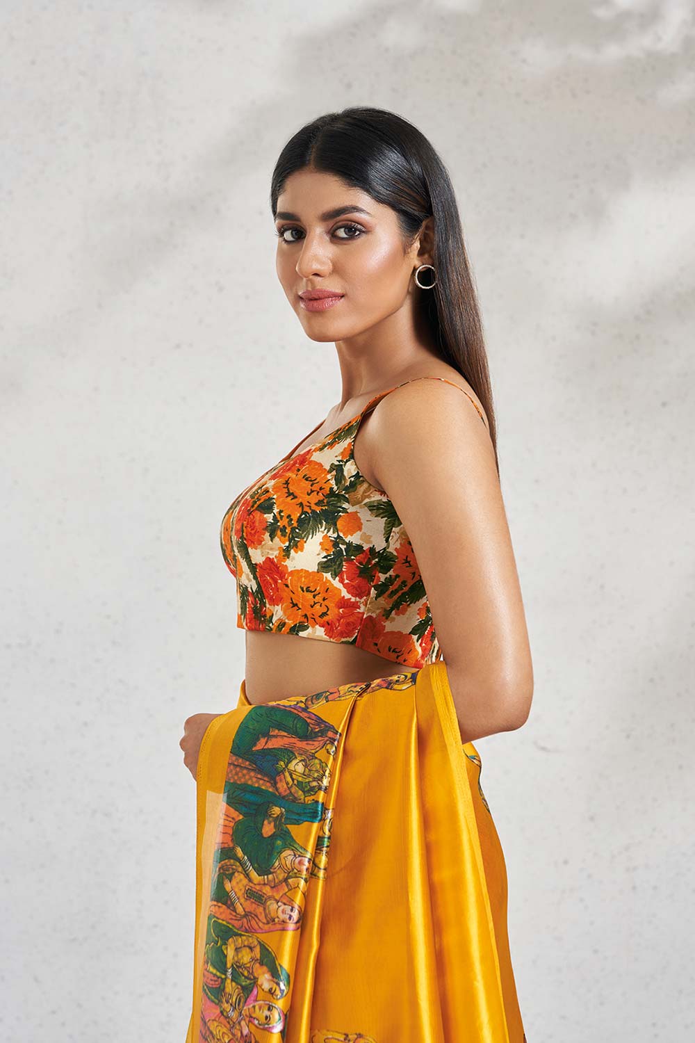 Yellow Silk Sleeveless Padded Blouse