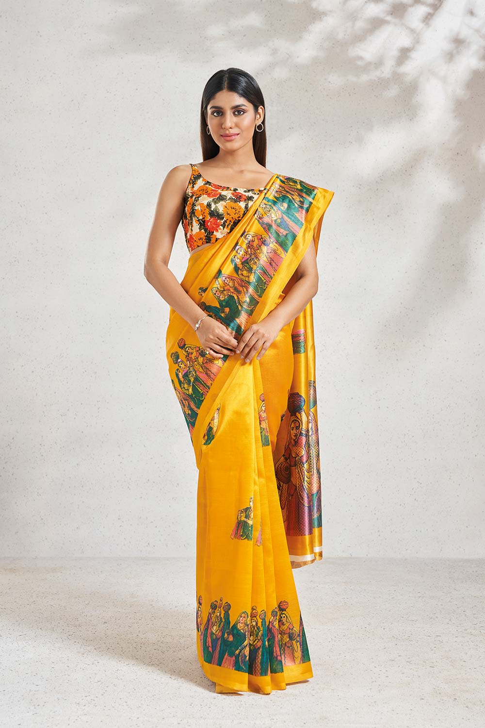 Yellow Silk Sleeveless Padded Blouse