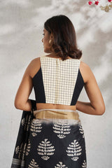 Black And White Cotton Sleeveless Padded Blouse