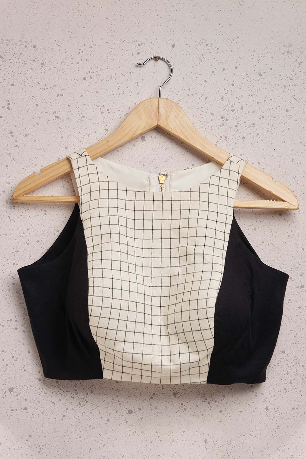 Black And White Cotton Sleeveless Padded Blouse