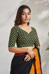 Green Cotton Elbow Sleeves Padded Blouse