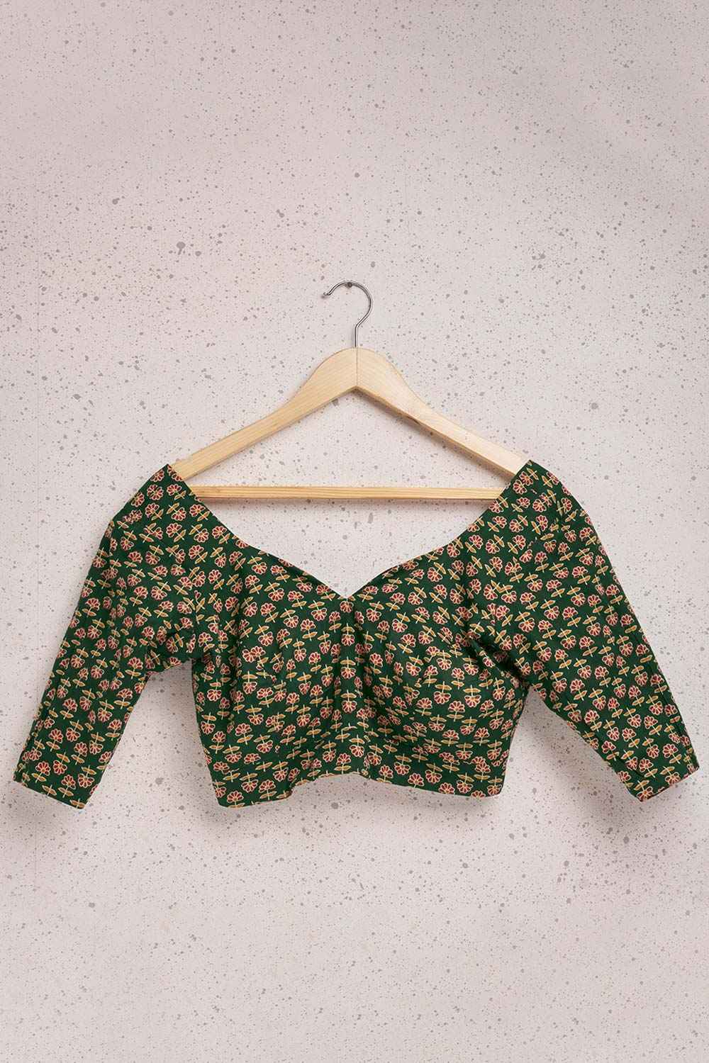 Green Cotton Elbow Sleeves Padded Blouse