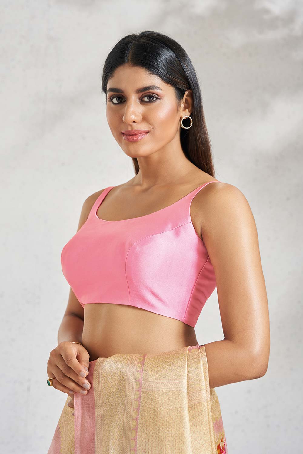 Pink Taffeta Sleeveless Padded Blouse