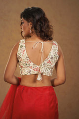 White Brocade Sleeveless Padded Blouse