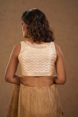 Cream Brocade Sleeveless Padded Blouse