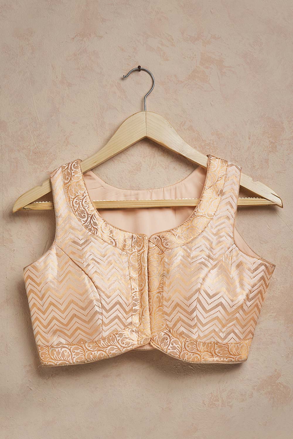 Cream Brocade Sleeveless Padded Blouse