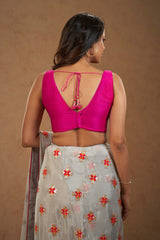 Pink Dupion Sleeveless Padded Blouse