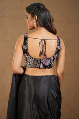 Black Brocade Sleeveless Padded Blouse