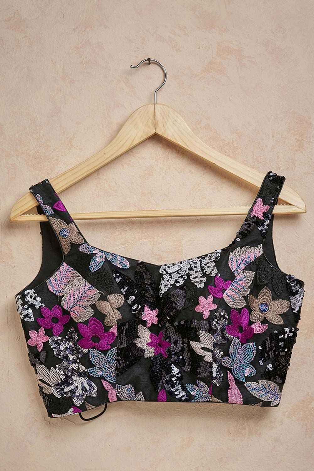 Black Brocade Sleeveless Padded Blouse