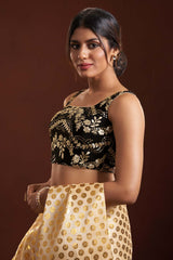 Black Brocade Sleeveless Padded Blouse