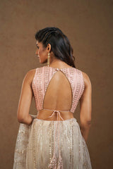 Peach Brocade Sleeveless Padded Blouse