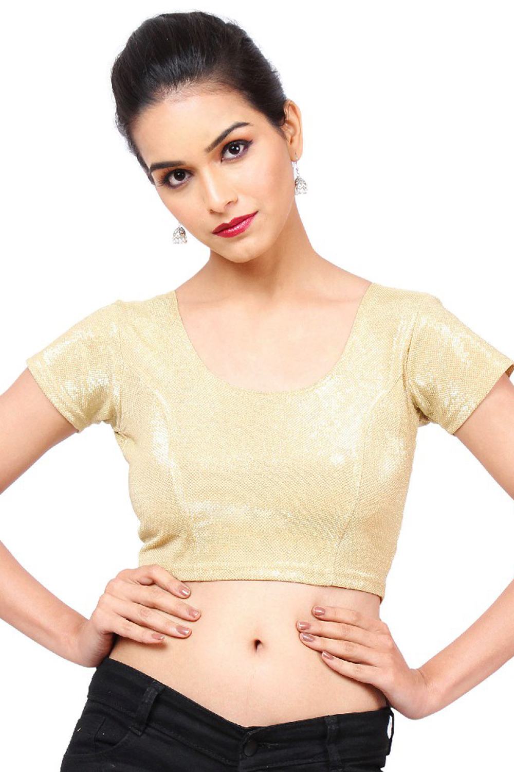 Buy Lycra Shimmer Solid Blouse in Gold