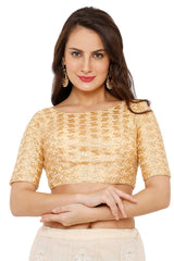 Buy Net Embroidered Blouse in Gold