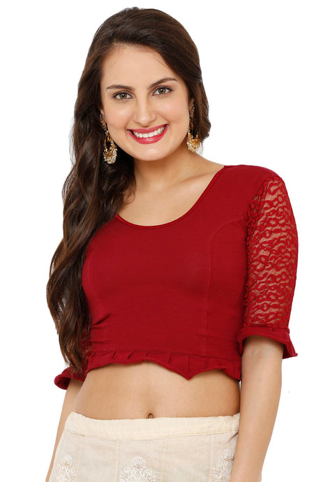 Buy Lycra Solid Blouse in Maroon