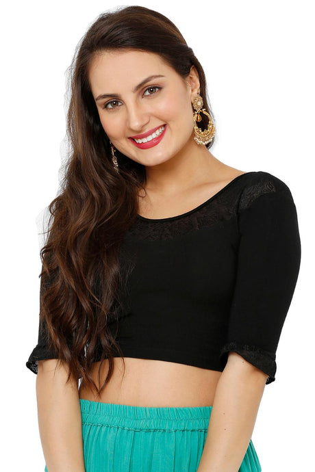 Buy Lycra Solid Blouse in Black