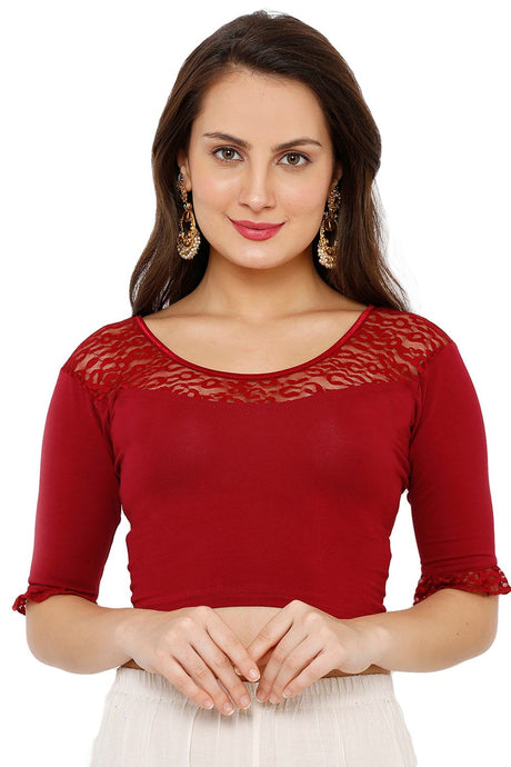 Buy Lycra Solid Blouse in Maroon