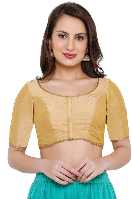 Buy Dupion Silk Woven Blouse in Gold