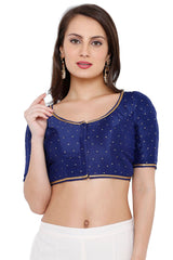 Buy Dupion Silk Woven Blouse in Navy Blue