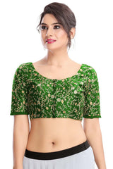 Buy Dupion Silk Embroidered Blouse in Green