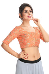 Buy Dupion Silk Embroidered Blouse in Peach