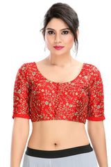 Buy Dupion Silk Embroidered Blouse in Red