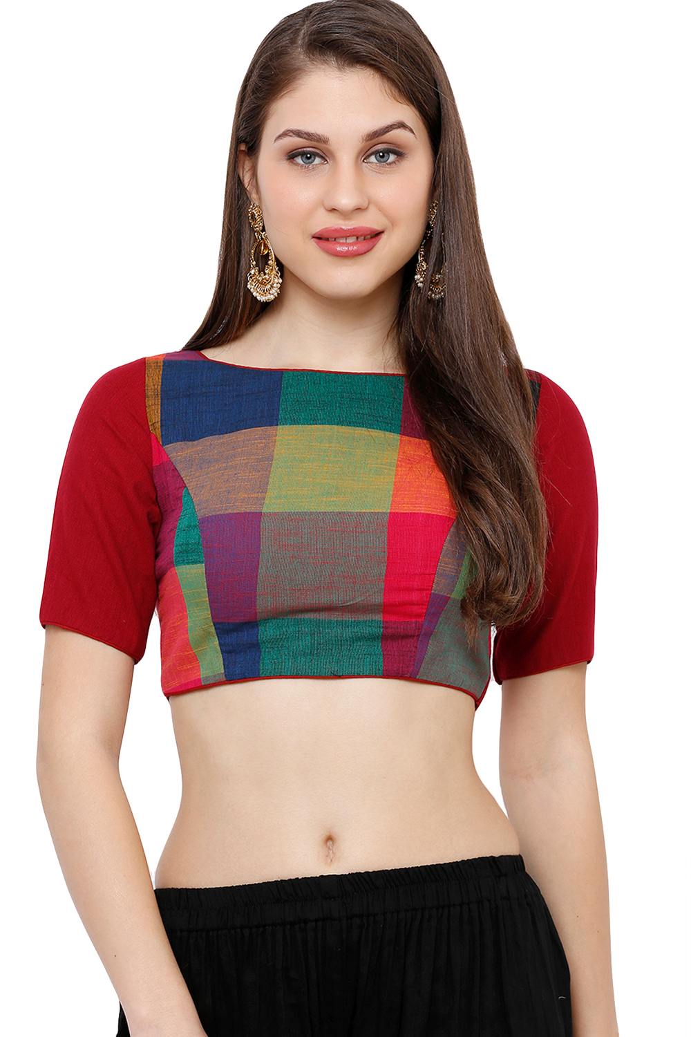 Buy Cotton Checkerd Print Blouses in Maroon