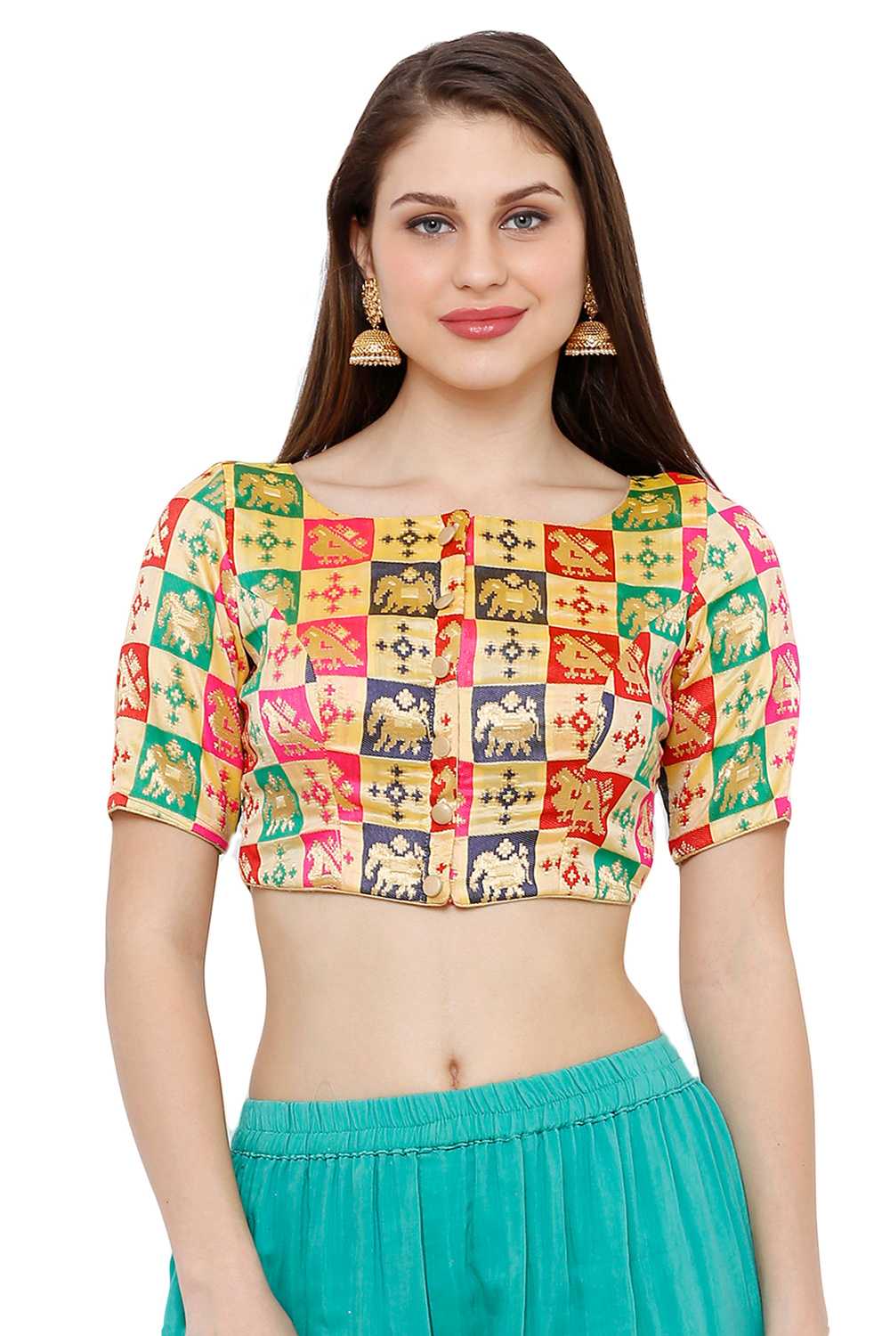 Buy Chanderi Silk Woven Blouses in Multi-Color