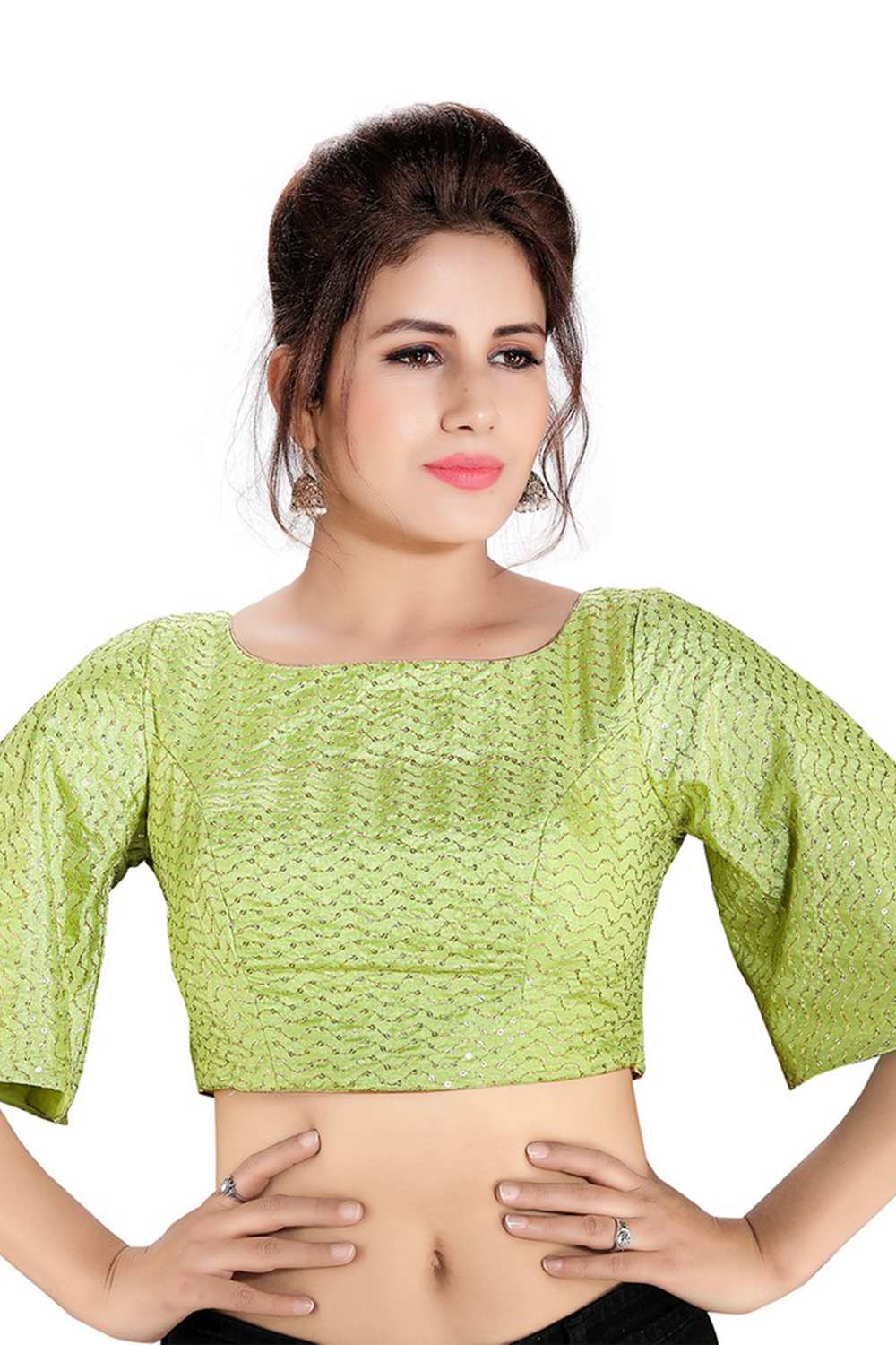 Buy Dupion Silk Embroidered Blouses in Green