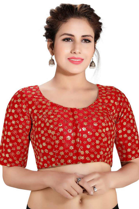 Buy Dupion Silk Embroidered Blouses in Red