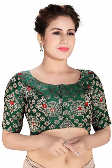 Buy Dupion Silk Woven Blouses in Green