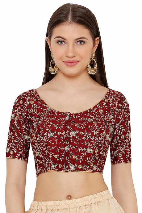 Buy Art Silk Embroidered Blouse in Maroon