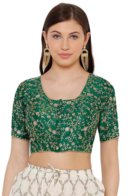 Buy Art Silk Embroidered Blouse in Green