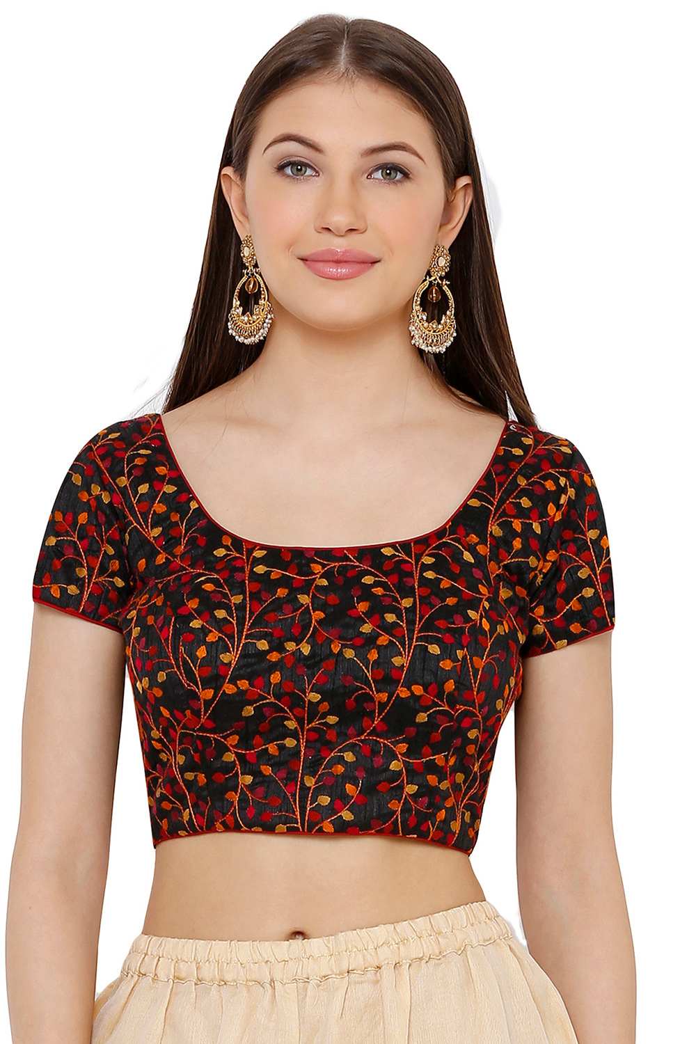 Buy Cotton Art Silk Embroidered Blouse in Black