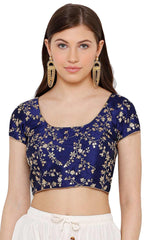 Buy Art Silk Embroidered Blouse in Navy Blue