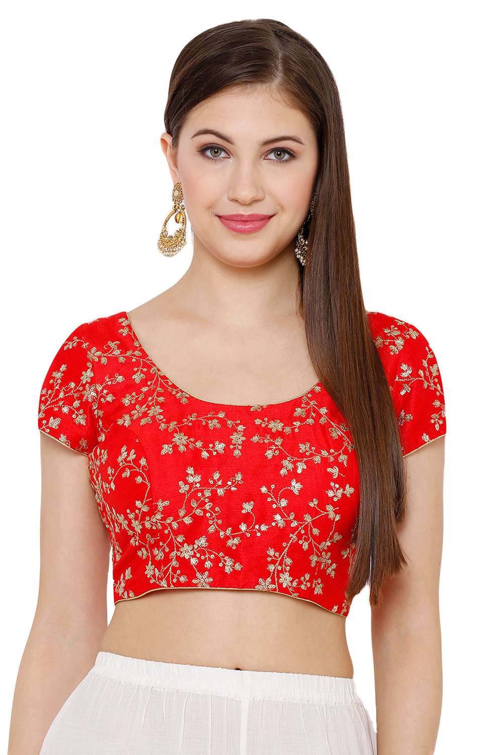 Buy Art Silk Embroidered Blouse in Red