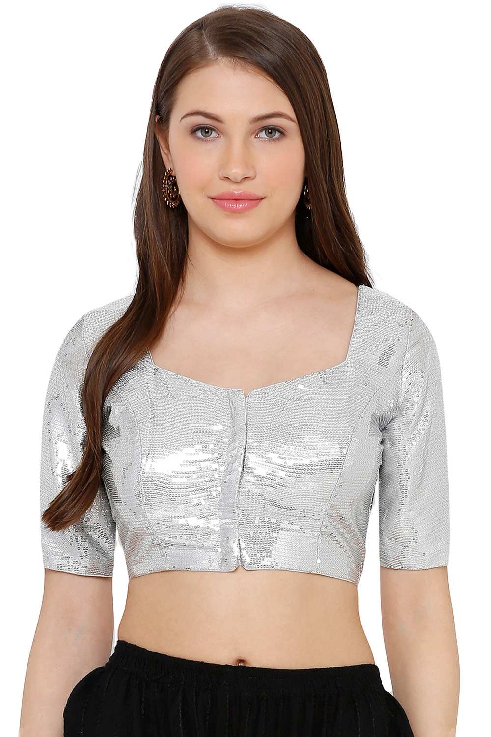 Buy Art Silk Sequin Blouse in Grey